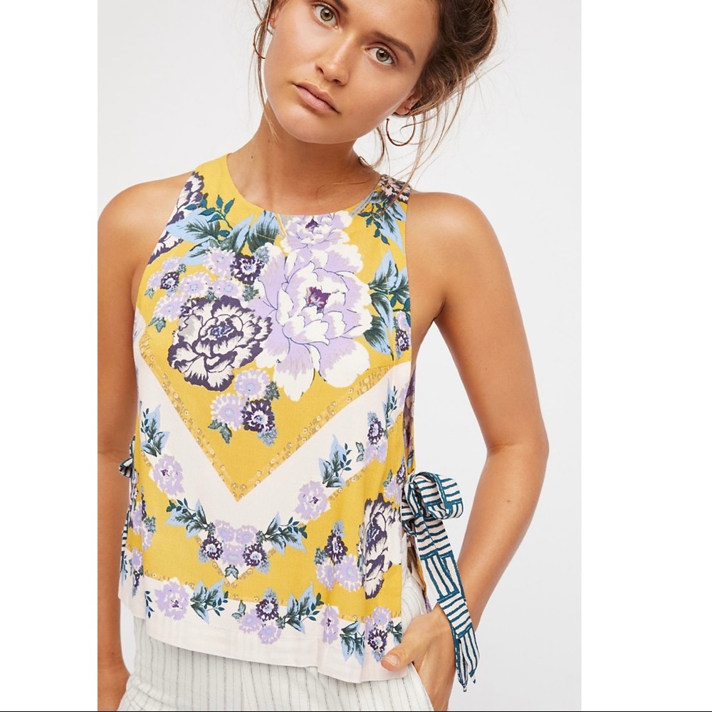 Free People Yellow Floral Top